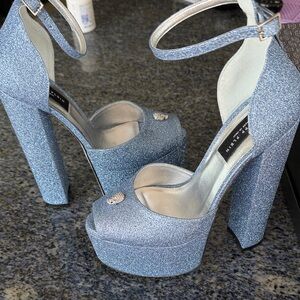 Philipp Plein Glittery Blue Platform Sandals